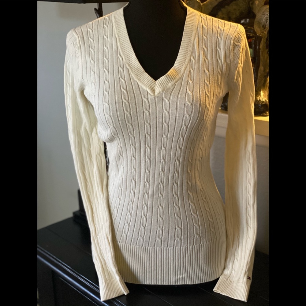 Tommy Hilfiger Ivory White Cable-Knit Sweater,  S/P